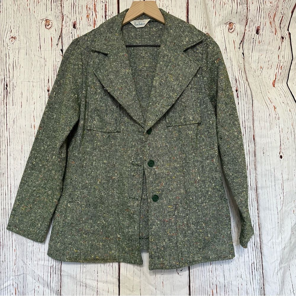 VINTAGE Sears Fashions Green Speckled Tweed Jacket